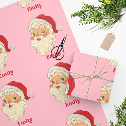 Santa Personalized Christmas Pink Wrapping Paper Retro Personalized Gifts