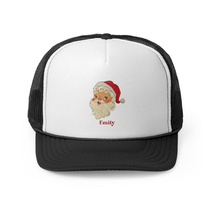 Retro Santa Trucker Cap for Christmas, Custom Name Holiday Hat