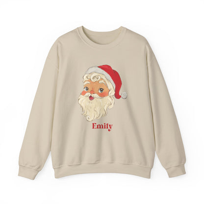 Retro Santa Personalized Sweatshirt, Christmas Winter Pullover, Custom Name