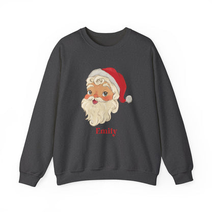 Retro Santa Personalized Sweatshirt, Christmas Winter Pullover, Custom Name