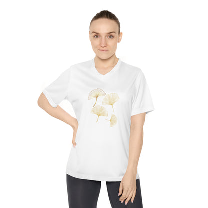 Ginkgo Leaves Women's Performance V-Neck T-Shirt with yellow ginkgo leaves Korean Style