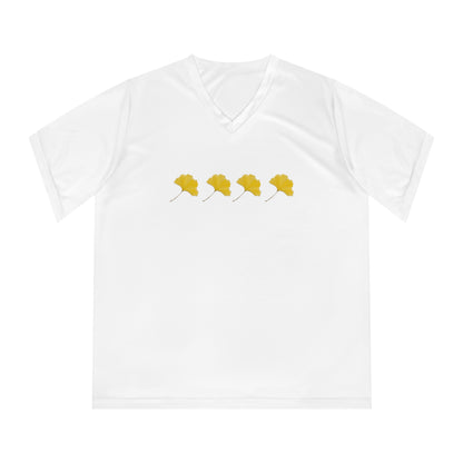 Ginkgo Leaves Women's Performance V-Neck T-Shirt with yellow ginkgo leaves