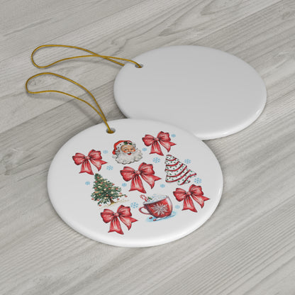 Coquette Christmas Ornament - Santa, Bows, Tree, Hot Cocoa Design