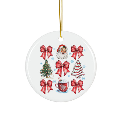 Coquette Christmas Ornament - Santa, Bows, Tree, Hot Cocoa Design