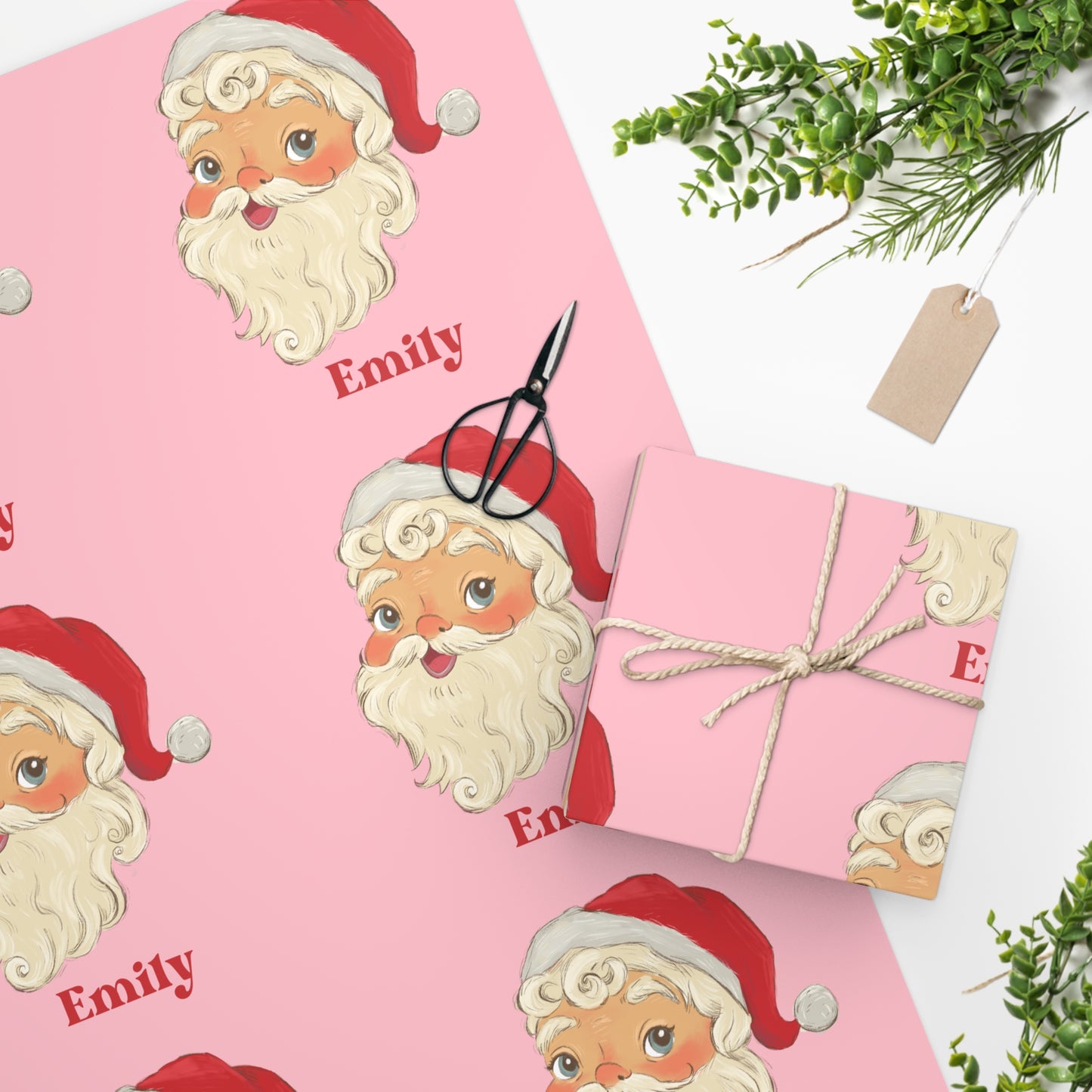 Santa Personalized Christmas Pink Wrapping Paper Retro Personalized Gifts