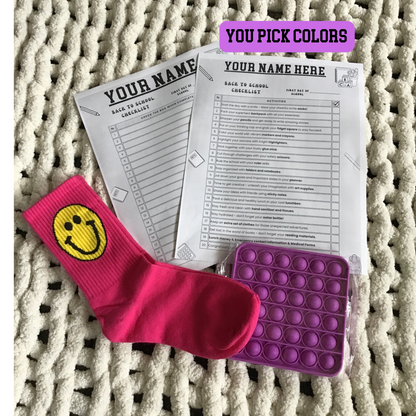 Back to School Student Checklist, Fidget Toy & Happy Socks Bundle