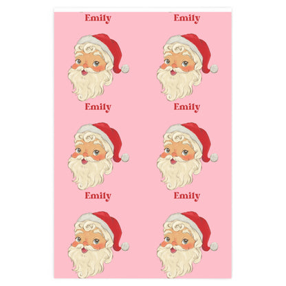 Santa Personalized Christmas Pink Wrapping Paper Retro Personalized Gifts