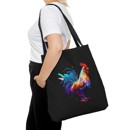 Black Multicolored Chicken Tote Bag,  Chicken Theme Gifts, Chicken Accessories, Chicken Lover