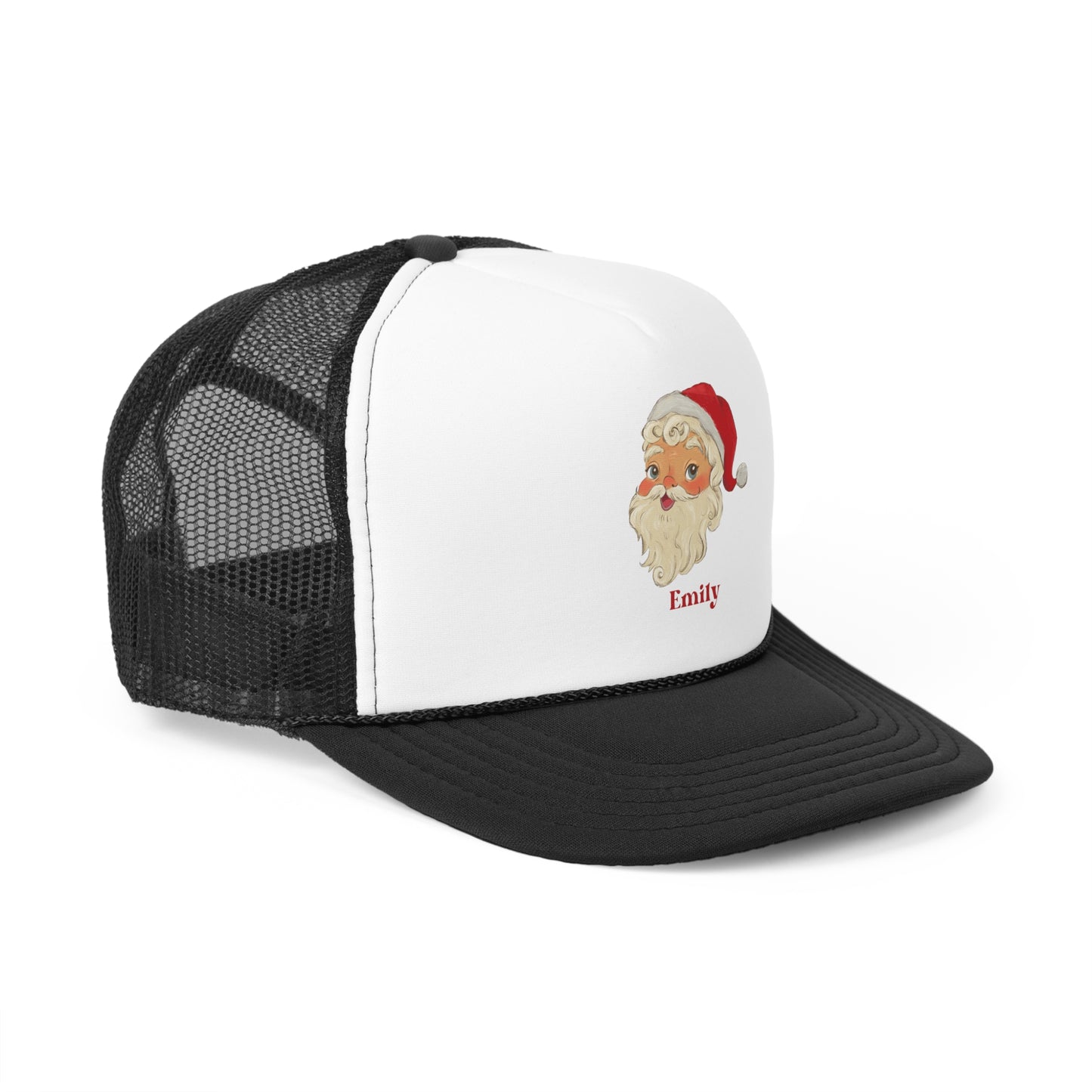 Retro Santa Trucker Cap for Christmas, Custom Name Holiday Hat