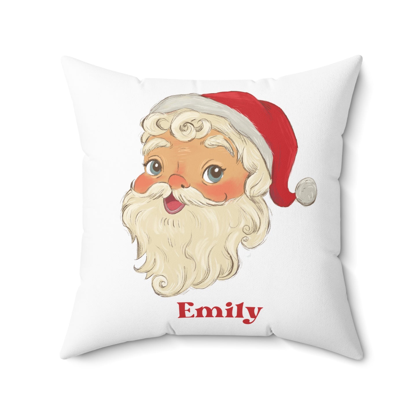 Retro Santa Christmas Pillow, Custom Name Home Decor, Polyester Throw Pillow