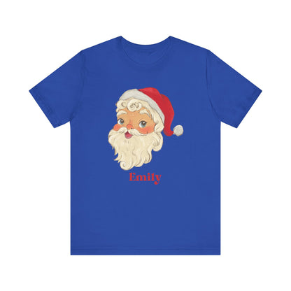 Santa Retro Personalized Tee, Christmas Shirt, Holiday T-Shirt, Custom Name Top, Vintage Santa Apparel