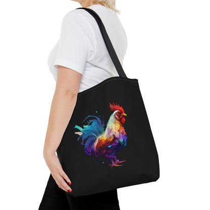 Black Multicolored Chicken Tote Bag,  Chicken Theme Gifts, Chicken Accessories, Chicken Lover