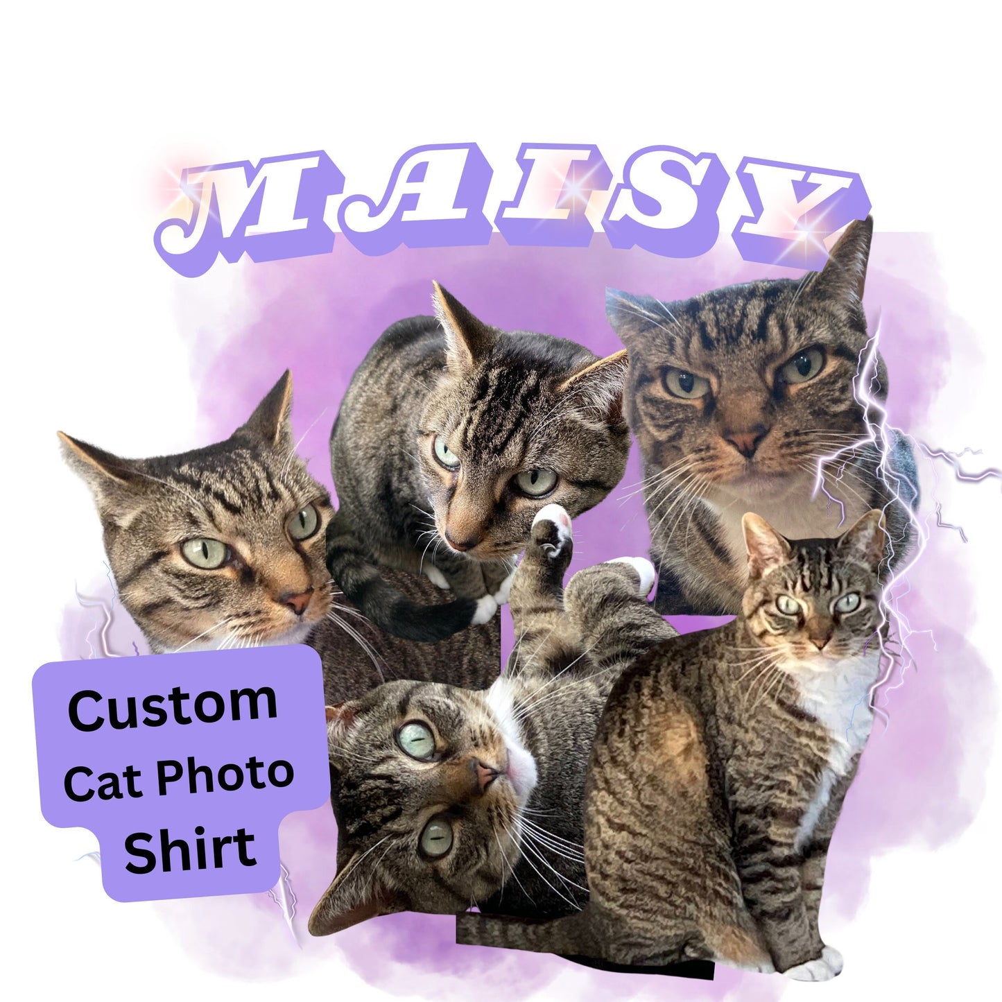 Vintage Custom Cat Shirt with Retro Collage Personalized pet photos in 90's Style