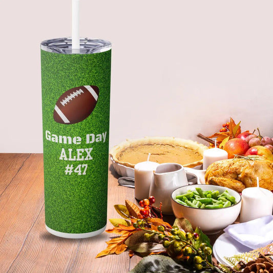 Game Day Personalized Name Football Tumbler & Straw Customized Drinkware Gift Custom Tumbler