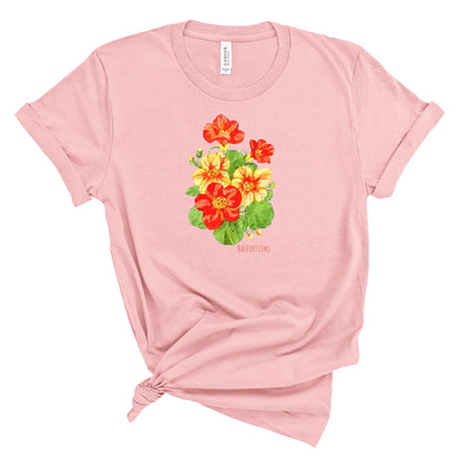 Nasturtium on Pink T-Shirt, Plant lover Gift, Plant Lady Shirt, Garden Mom Shirt