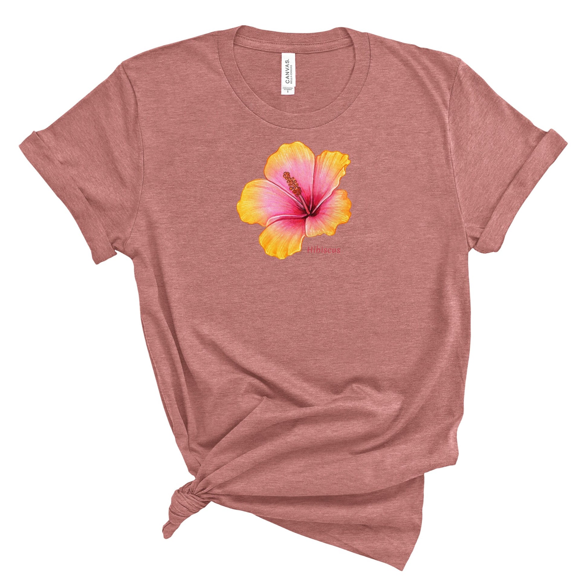 Aloha Hibiscus on Pink T-Shirt, Plant lover Gift, Plant Lady Shirt, Garden Mom Shirt