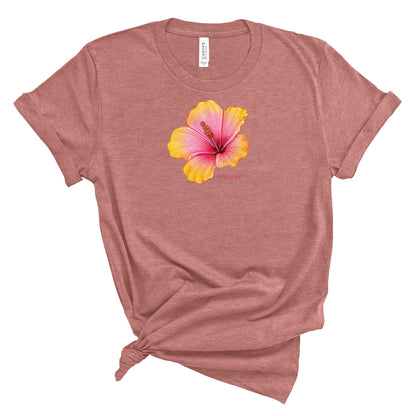 Aloha Hibiscus on Pink T-Shirt, Plant lover Gift, Plant Lady Shirt, Garden Mom Shirt