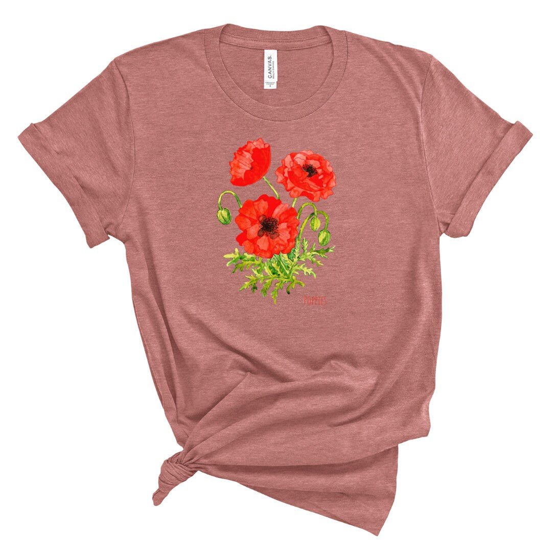 Red Poppy Flower Watercolor Print T-Shirt Plant Lover Gift Plant Lady Shirt Garden Mom Shirt Watercolor Poppy print