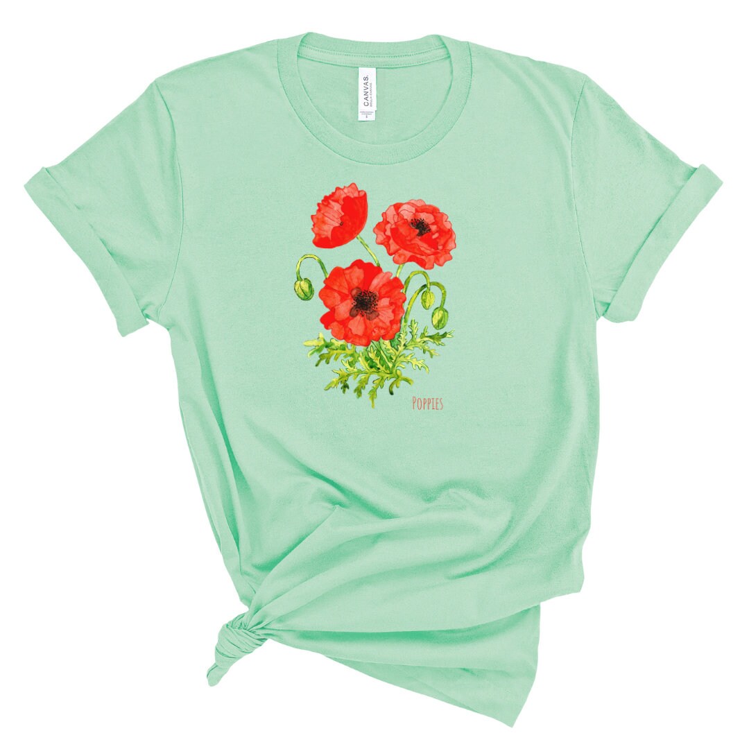 Red Poppy Flower Watercolor Print T-Shirt Plant Lover Gift Plant Lady Shirt Garden Mom Shirt Watercolor Poppy print