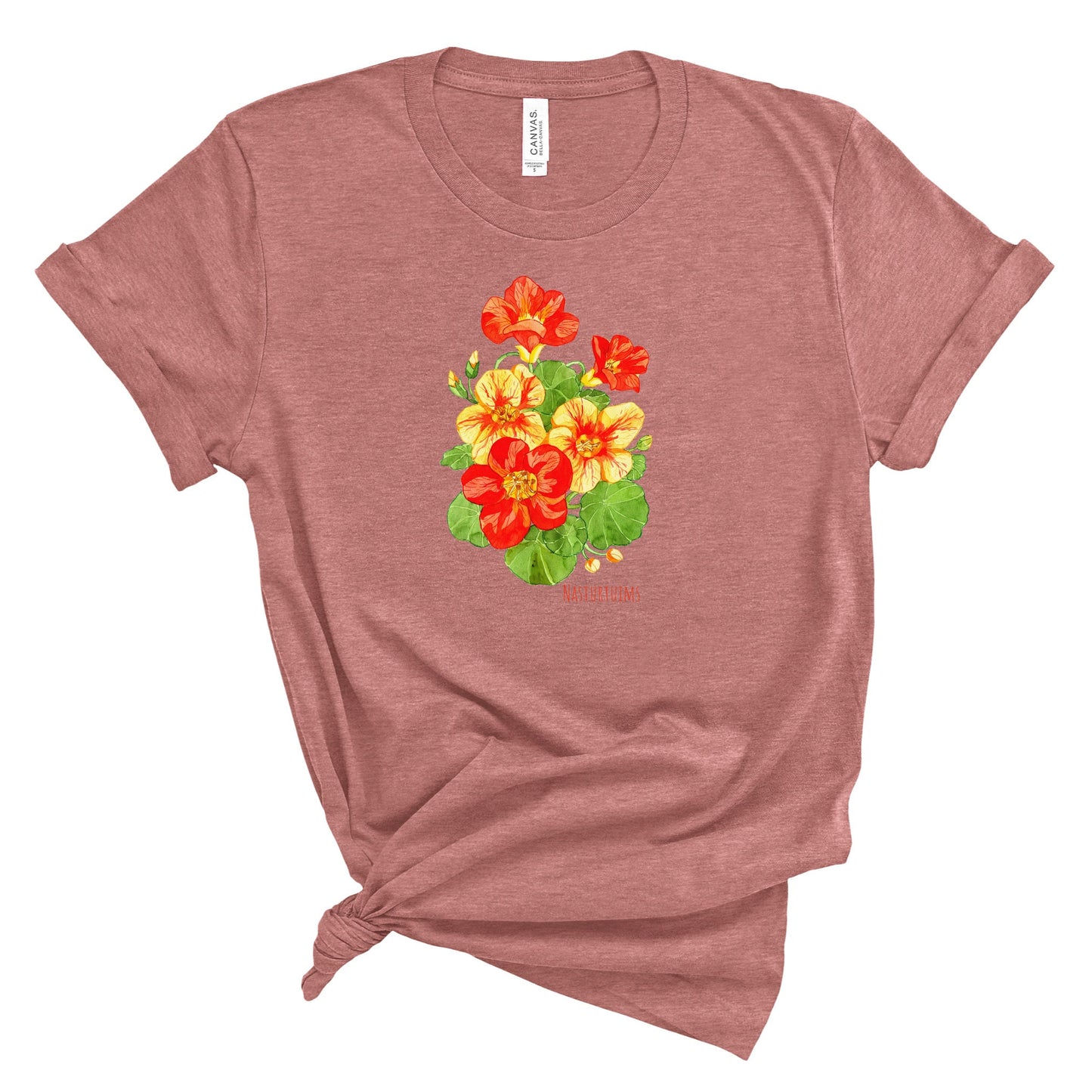 Nasturtium on Pink T-Shirt, Plant lover Gift, Plant Lady Shirt, Garden Mom Shirt