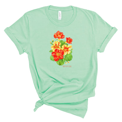 Nasturtium on Pink T-Shirt, Plant lover Gift, Plant Lady Shirt, Garden Mom Shirt