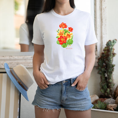 Nasturtium on Pink T-Shirt, Plant lover Gift, Plant Lady Shirt, Garden Mom Shirt