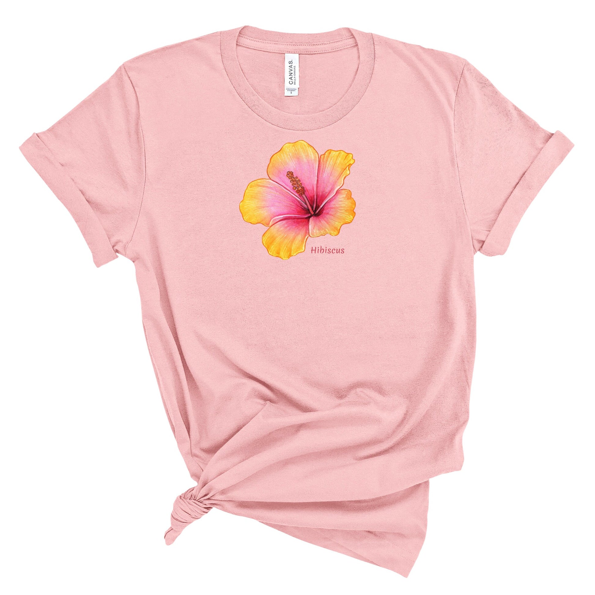 Aloha Hibiscus on Pink T-Shirt, Plant lover Gift, Plant Lady Shirt, Garden Mom Shirt