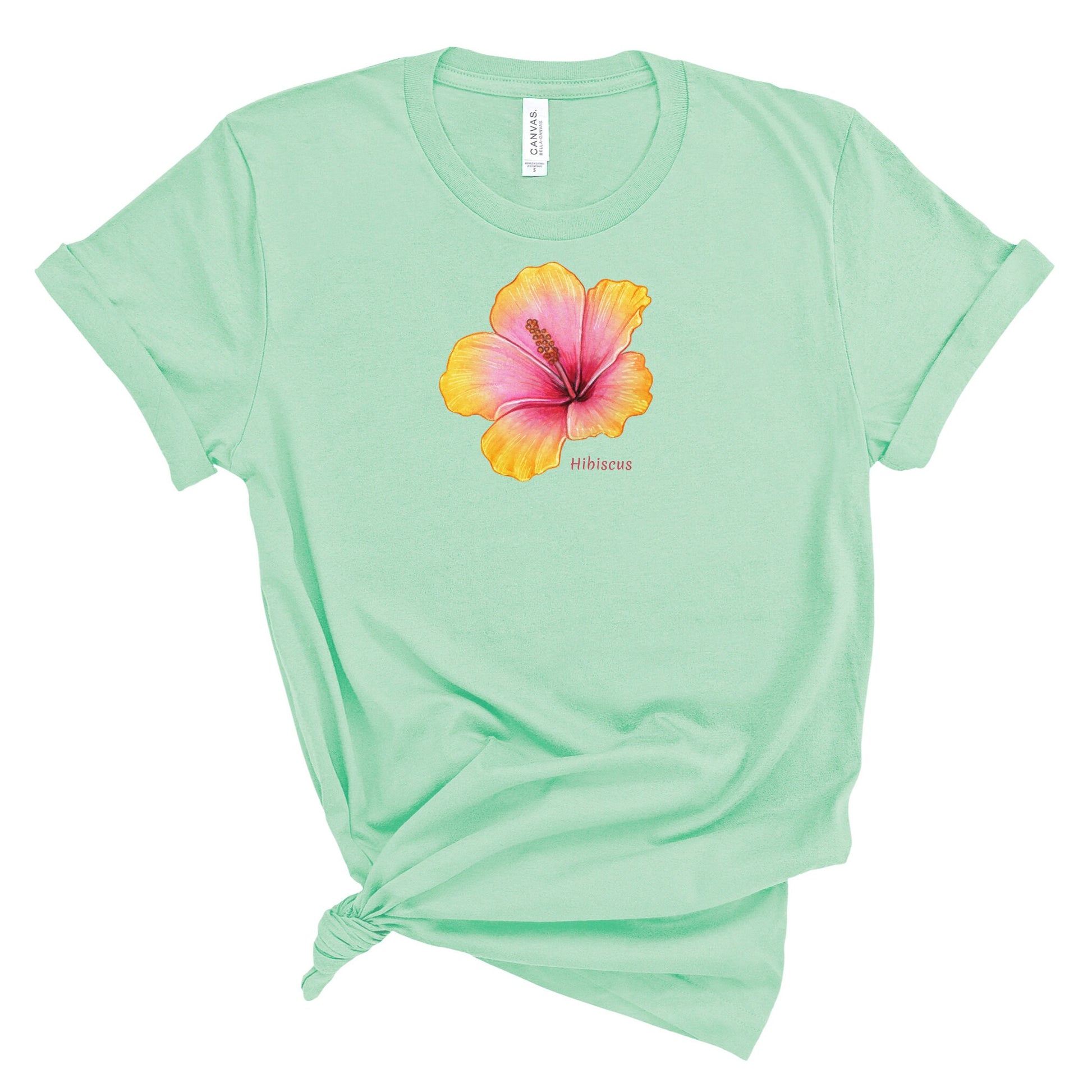 Aloha Hibiscus on Pink T-Shirt, Plant lover Gift, Plant Lady Shirt, Garden Mom Shirt