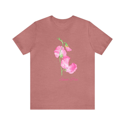 Sweet Pea Flowers Watercolor Print T-Shirt, Plant lover Gift, Plant Lady Shirt, Garden Mom Shirt