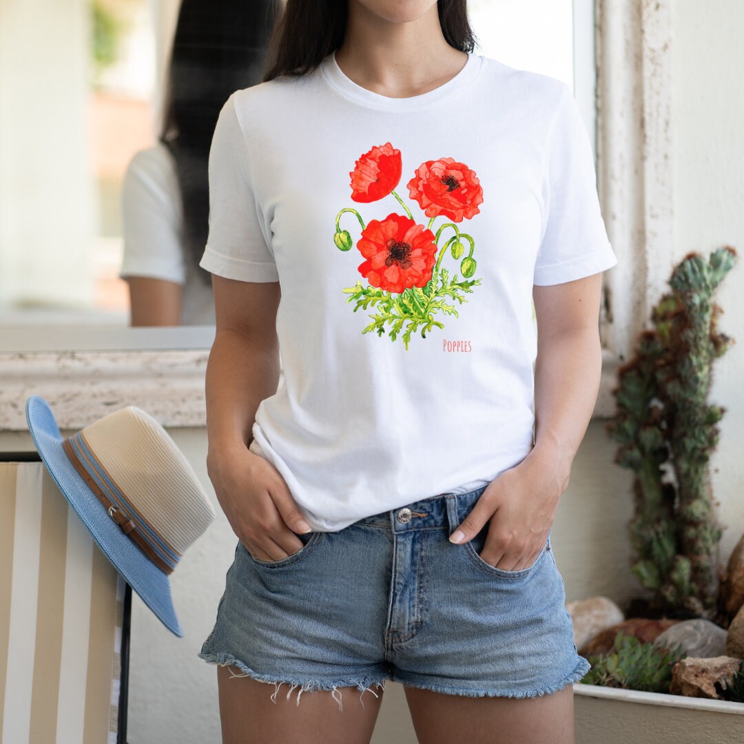 Red Poppy Flower Watercolor Print T-Shirt Plant Lover Gift Plant Lady Shirt Garden Mom Shirt Watercolor Poppy print