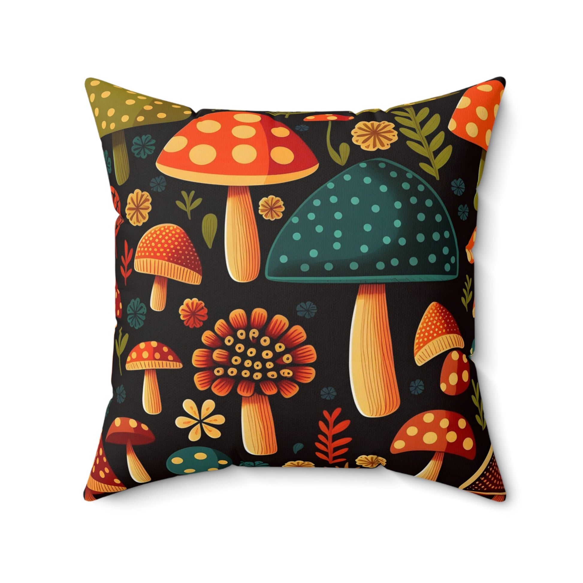 Mushroom Graphic Square Pillow, Enchanting Forest Dreams Throw Pillow, Mushroom Lover decor, mushroom gift, Cottagecore Square Pillow