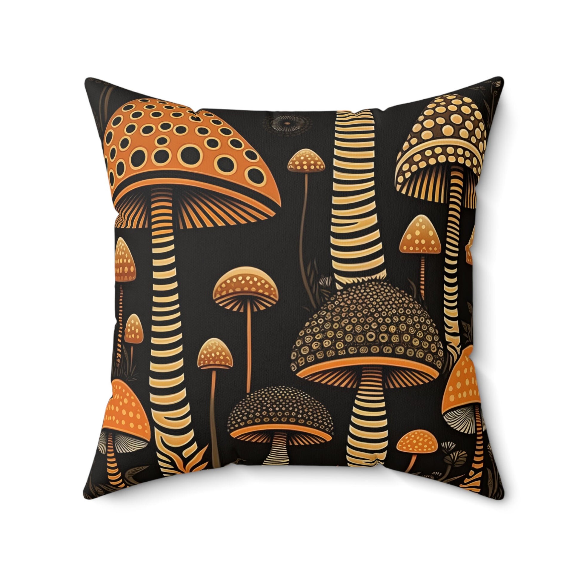 Brown Mushroom Graphic Square Pillow, Enchanting Forest Dreams Throw Pillow, Mushroom Lover decor, mushroom gift, Cottagecore Square Pillow