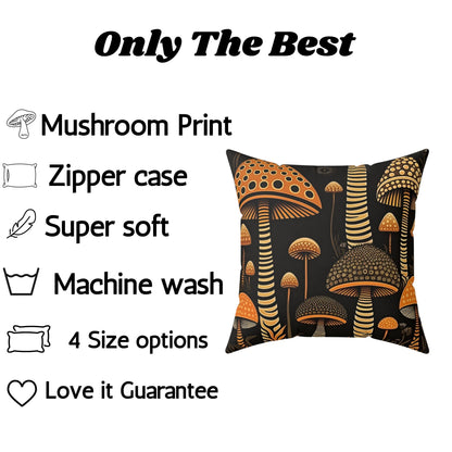 Brown Mushroom Graphic Square Pillow, Enchanting Forest Dreams Throw Pillow, Mushroom Lover decor, mushroom gift, Cottagecore Square Pillow