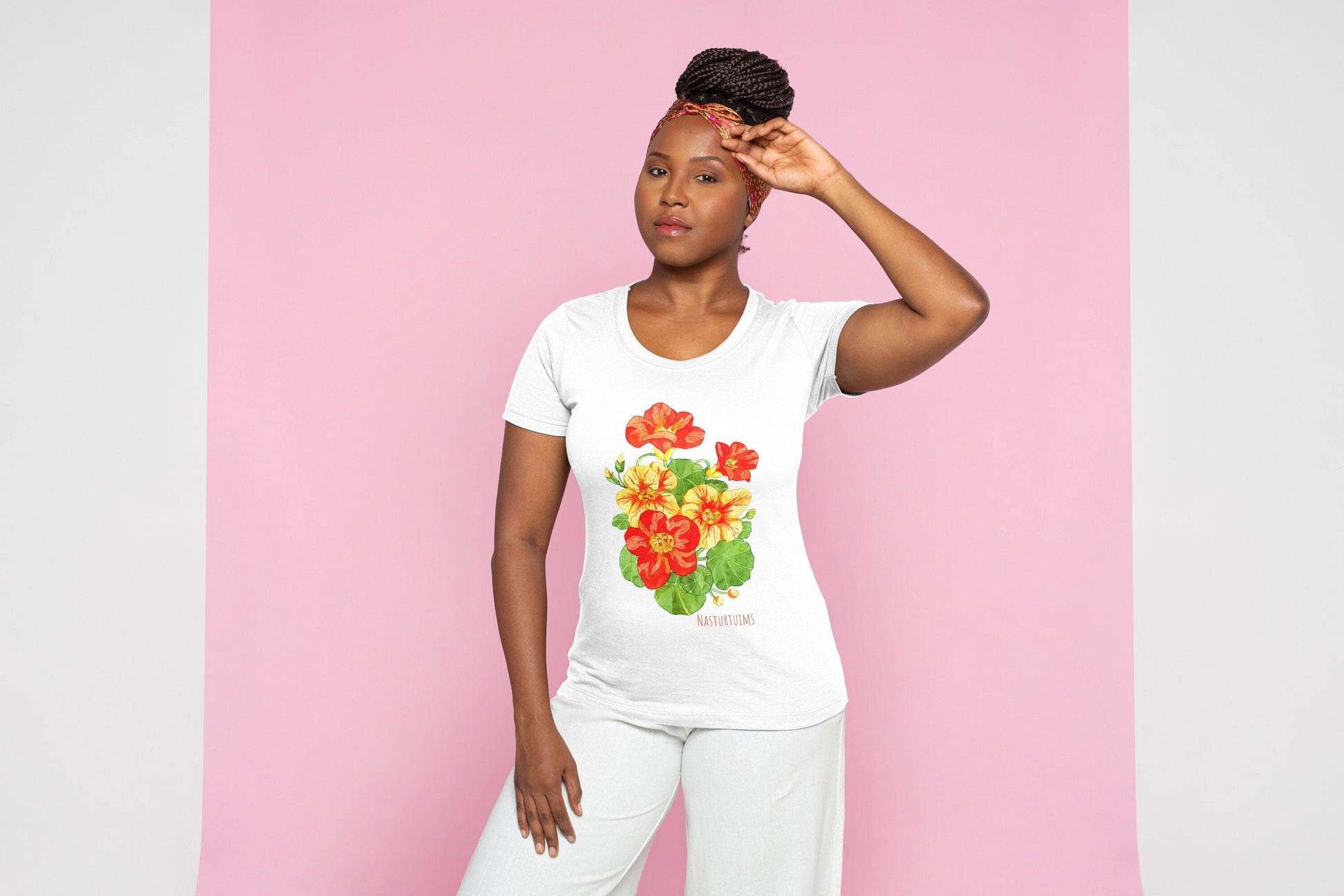 Nasturtium on Pink T-Shirt, Plant lover Gift, Plant Lady Shirt, Garden Mom Shirt