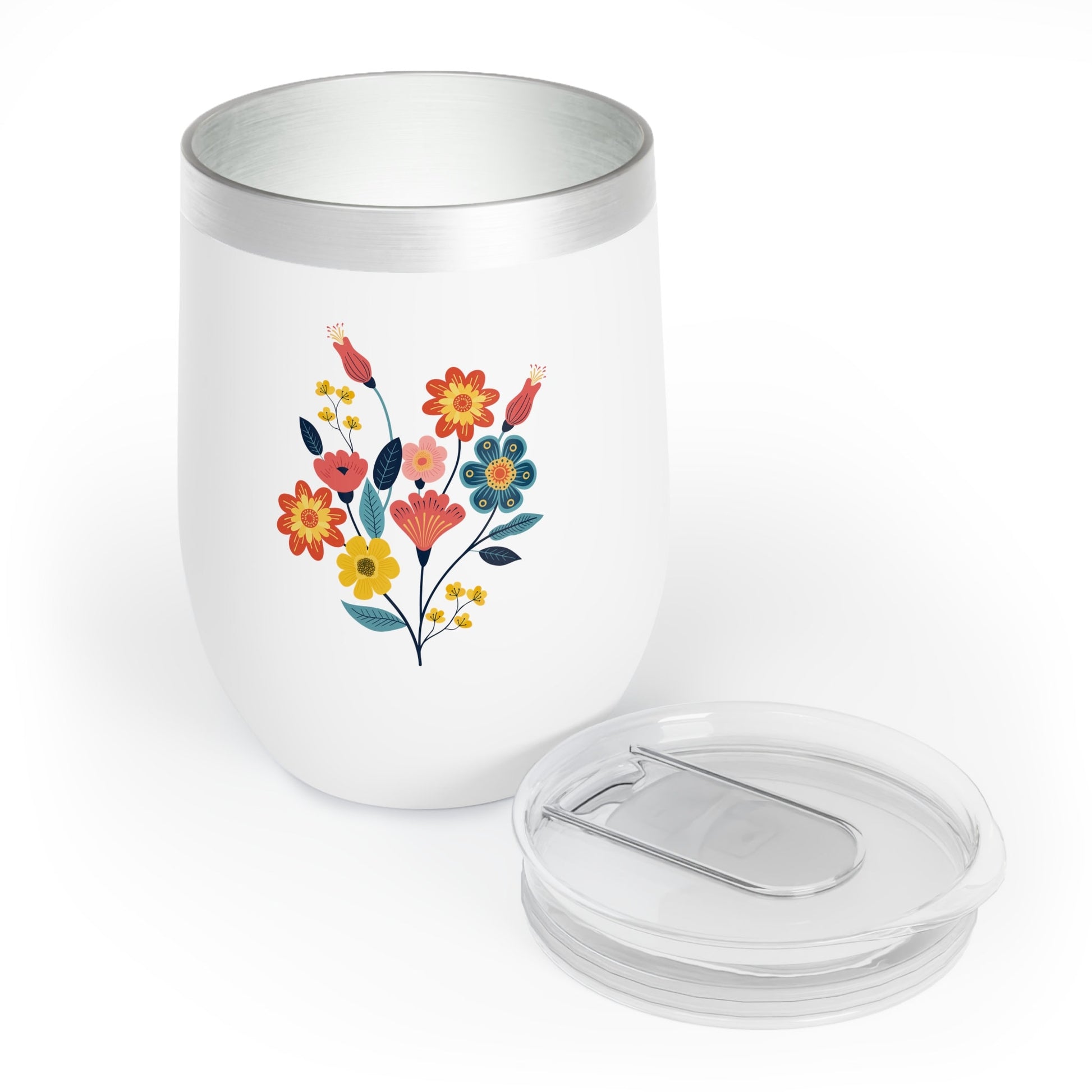 Insulated Floral Wine Tumbler with Colorful Flower Design - Stylish Hot/Cold Cup - Perfect for Wine, Coffee, and Beverages on the Go