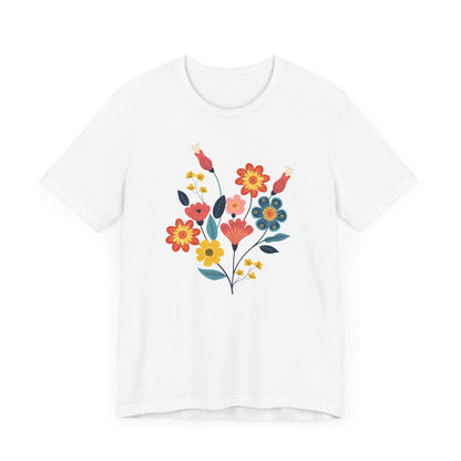 Colorful Floral Design T-Shirt for Women - Vibrant Flower Art Graphic Tee - Unisex Casual Wear - Sizes S to 5XL