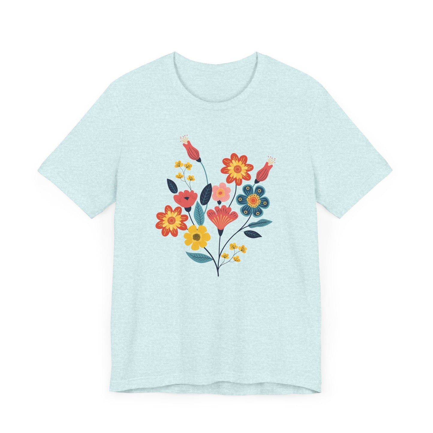 Colorful Floral Design T-Shirt for Women - Vibrant Flower Art Graphic Tee - Unisex Casual Wear - Sizes S to 5XL