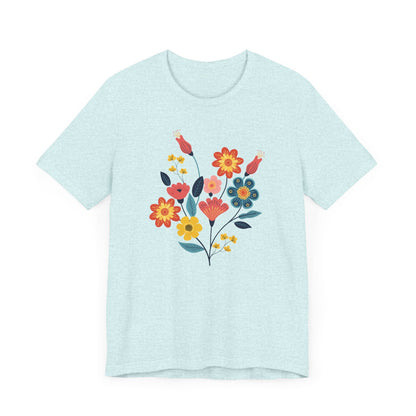 Colorful Floral Design T-Shirt for Women - Vibrant Flower Art Graphic Tee - Unisex Casual Wear - Sizes S to 5XL