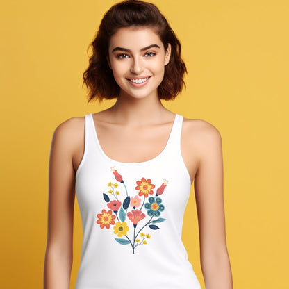 Floral Design Tank Top for Women - Stylish Sleeveless Flower Print Summer Top - Casual and Comfortable - Perfect for Layering