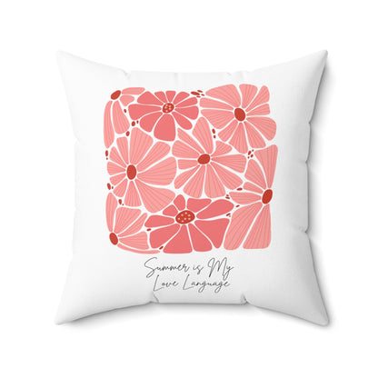 Summer is My Love Language Floral Pink Pillow with Colorful Flower Print Soft Stylish Cushion for Couch, Bed, or Chair Home Decor Accent