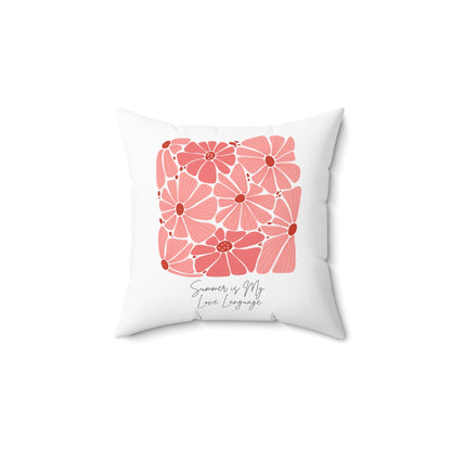 Summer is My Love Language Floral Pink Pillow with Colorful Flower Print Soft Stylish Cushion for Couch, Bed, or Chair Home Decor Accent