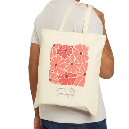 Summer is My Love Language Floral Tote Bag with Colorful Flower Design Stylish Durable Shopper Bag Perfect for Groceries Beach Everyday Use