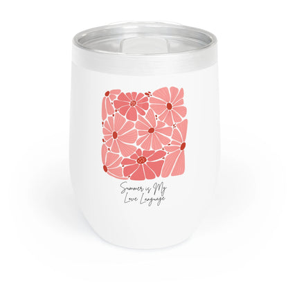 Summer is My Love Language Floral Pink Insulated Wine Tumbler with Colorful Flower Design Stylish Hot/Cold Cup For Coffee Beverage on the Go