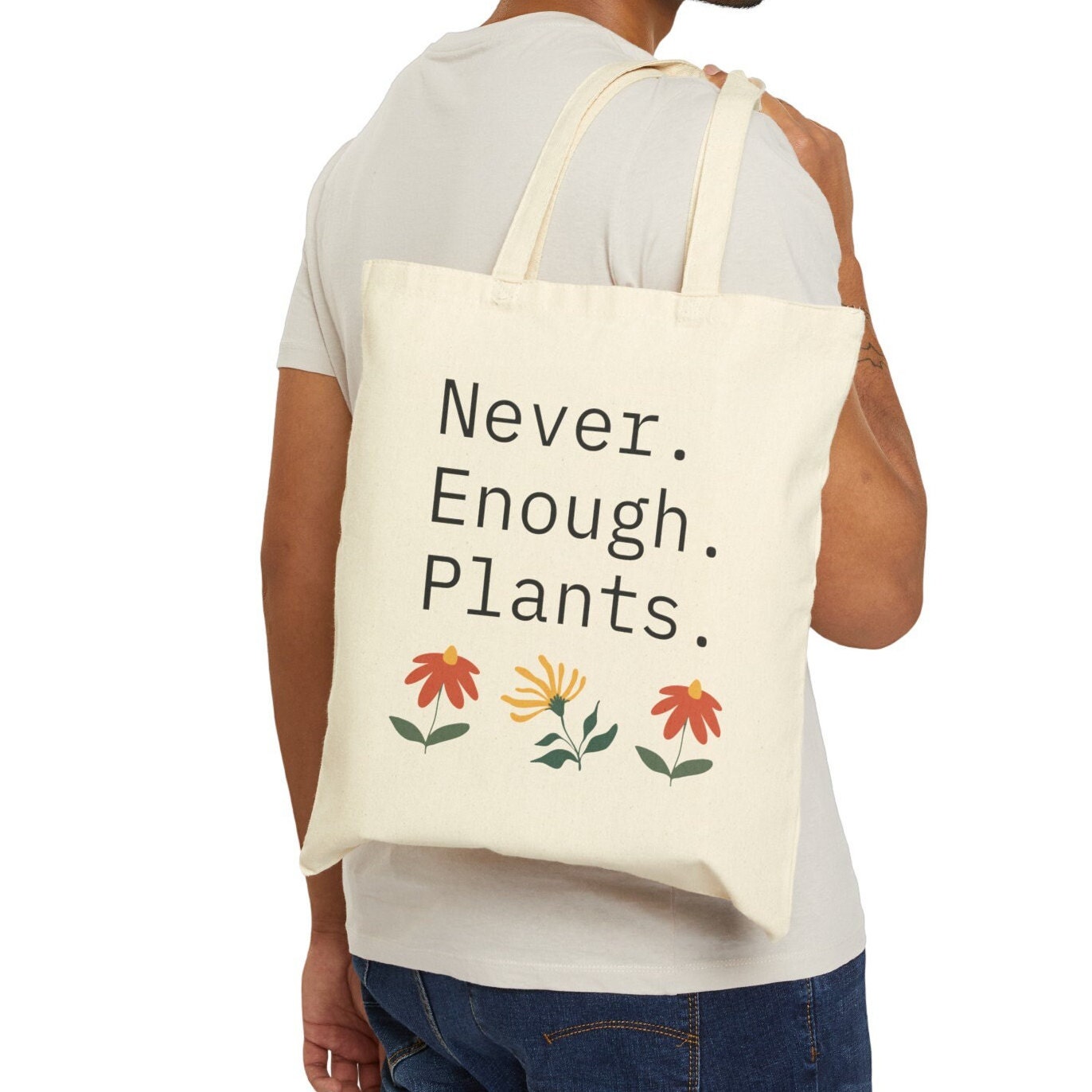 Never Enough Plants Tote Bag Minimalist Design Stylish and Durable Shopper Bag for Plant Lovers Farmers Market Garden Supplies Houseplants