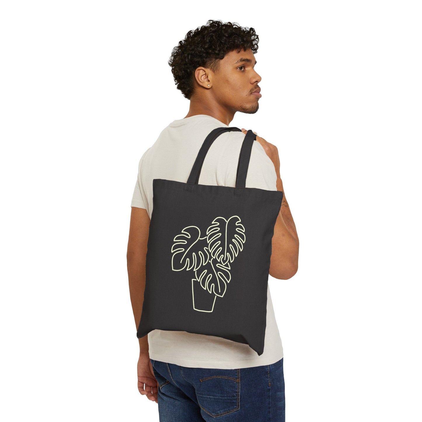 Monstera Plant Black Cotton Canvas Tote Bag plants garden house plant monstera grocery bag monstera plant mom plant lady