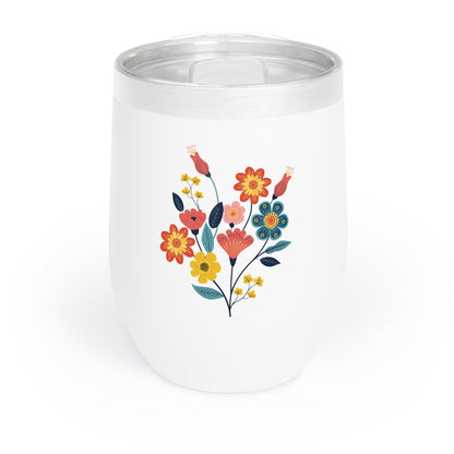 Insulated Floral Wine Tumbler with Colorful Flower Design - Stylish Hot/Cold Cup - Perfect for Wine, Coffee, and Beverages on the Go