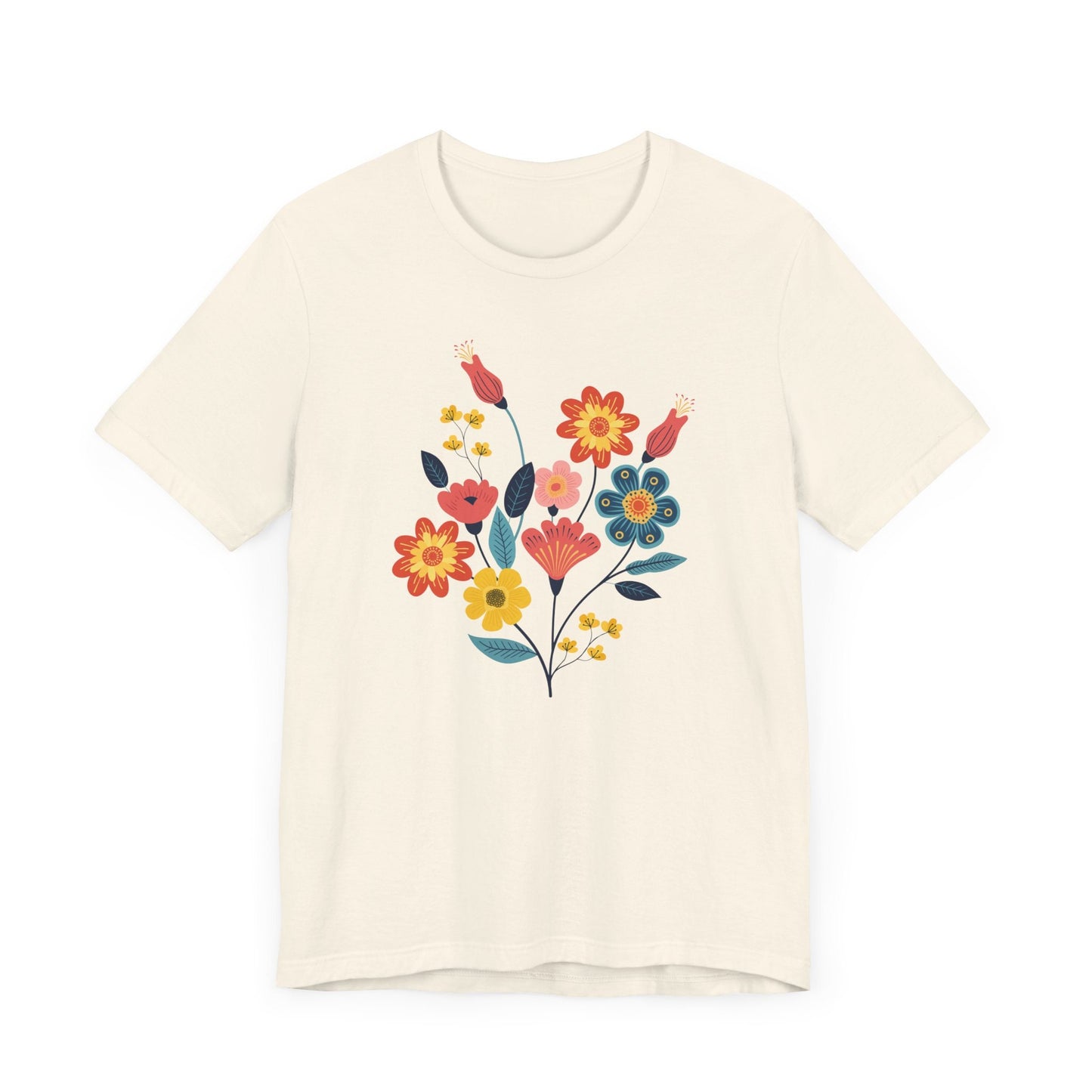 Colorful Floral Design T-Shirt for Women - Vibrant Flower Art Graphic Tee - Unisex Casual Wear - Sizes S to 5XL