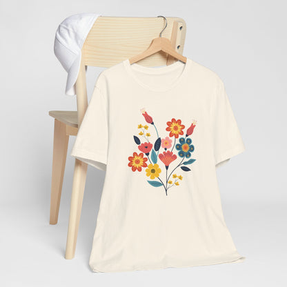 Colorful Floral Design T-Shirt for Women - Vibrant Flower Art Graphic Tee - Unisex Casual Wear - Sizes S to 5XL