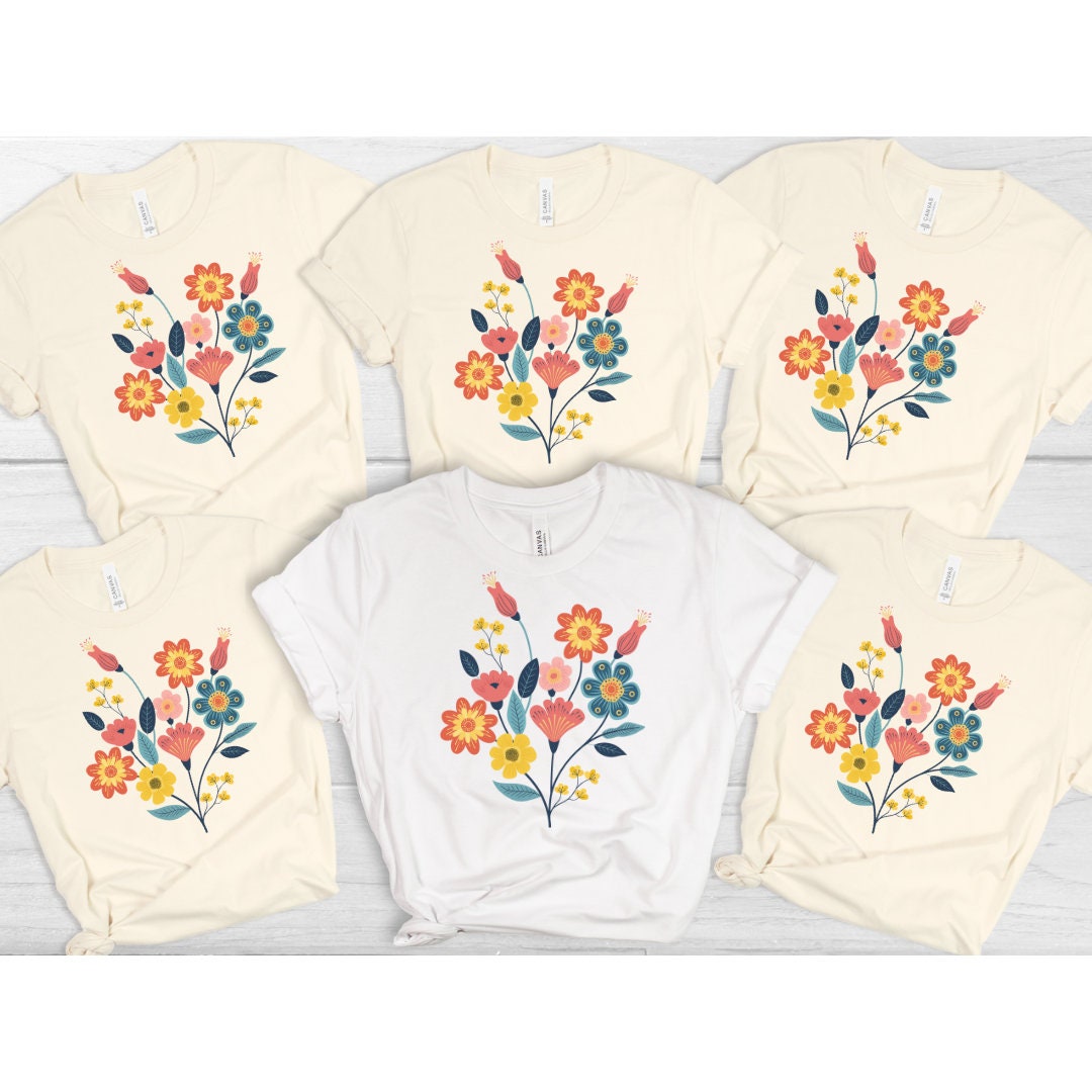 Colorful Floral Design T-Shirt for Women - Vibrant Flower Art Graphic Tee - Unisex Casual Wear - Sizes S to 5XL