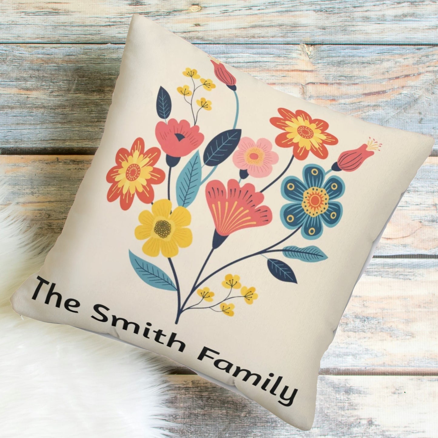 Decorative Floral Custom Name Pillow with Colorful Flower Print Soft Stylish Personalized Cushion for Couch, Bed, or Chair Home Decor Accent